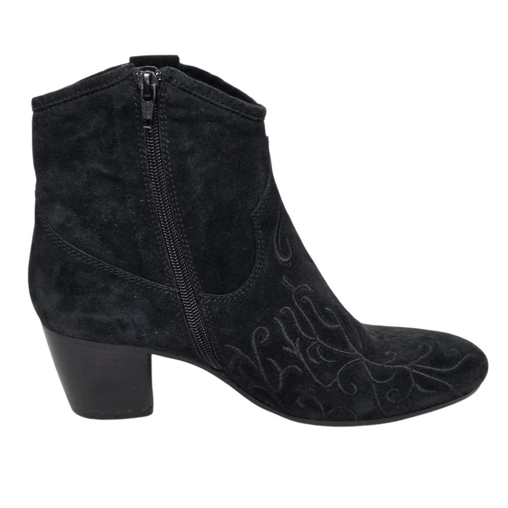 Sesto Meucci Farrel Embroidered Bootie Womens 8.5 Black Suede Embroidered